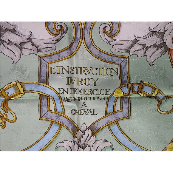 Hermes Silk Scarf with Gold and Blue Accents - Picture 7 of 12